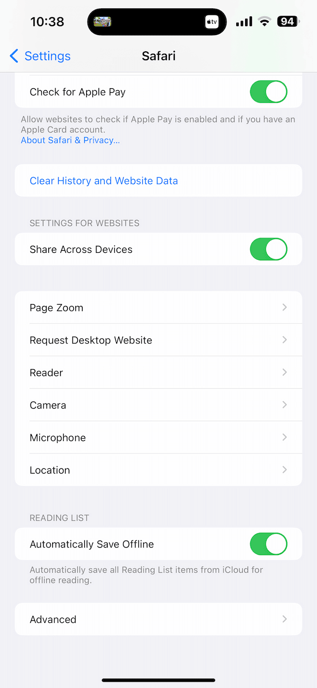 Safari cache on iPhone