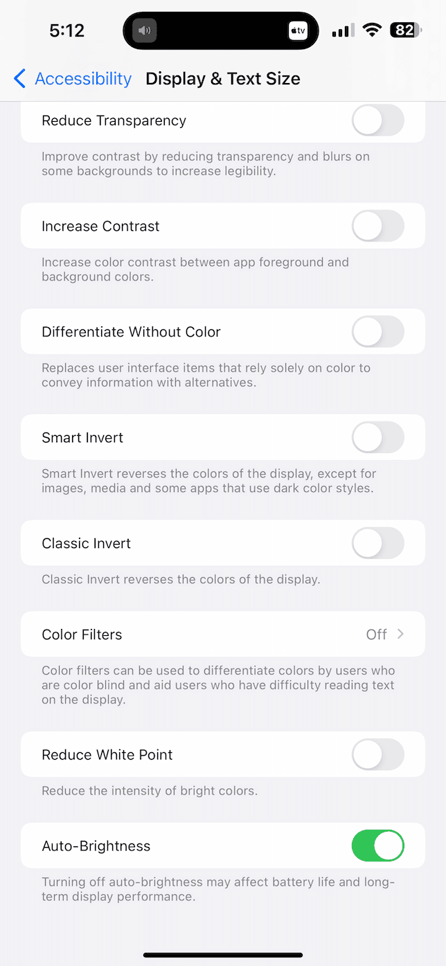 display and text size settings