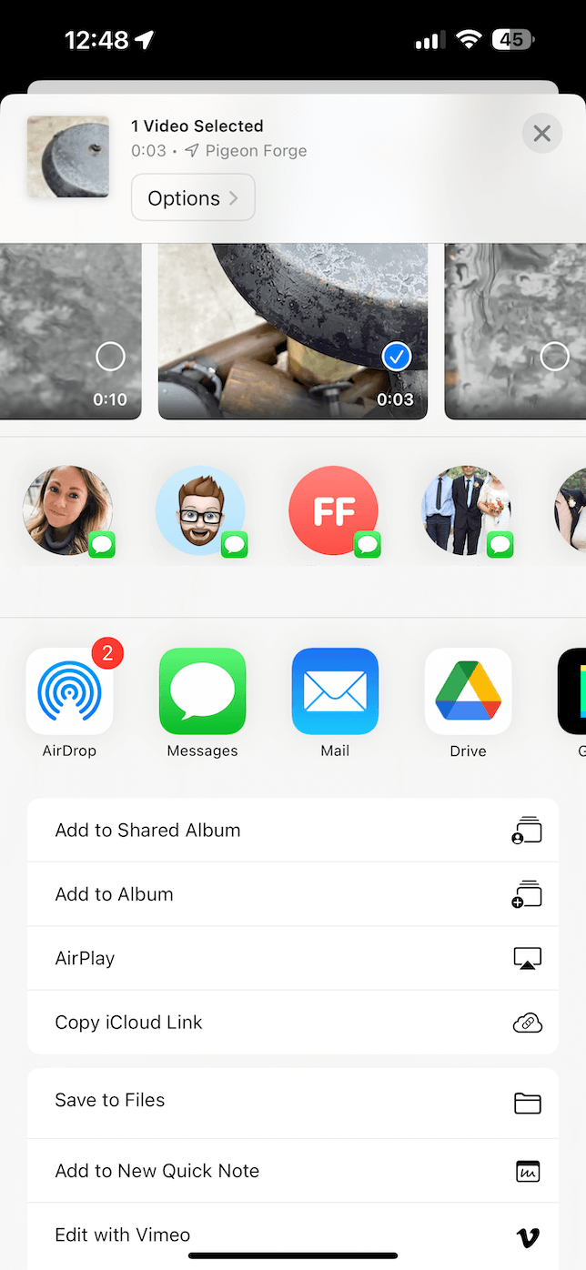 sending files on iPhone with AirDrop
