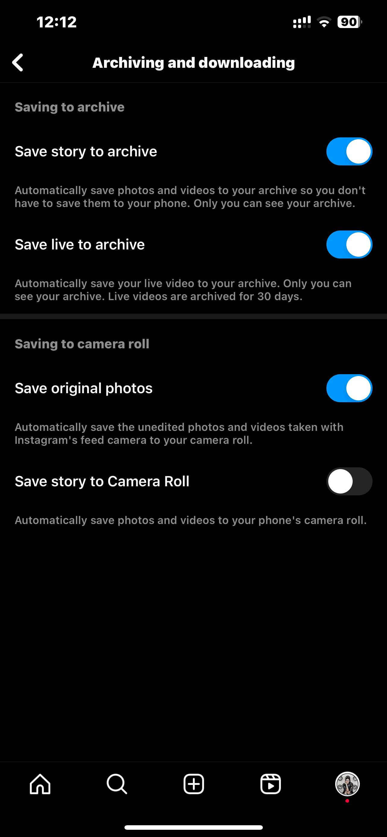 Instagram settings