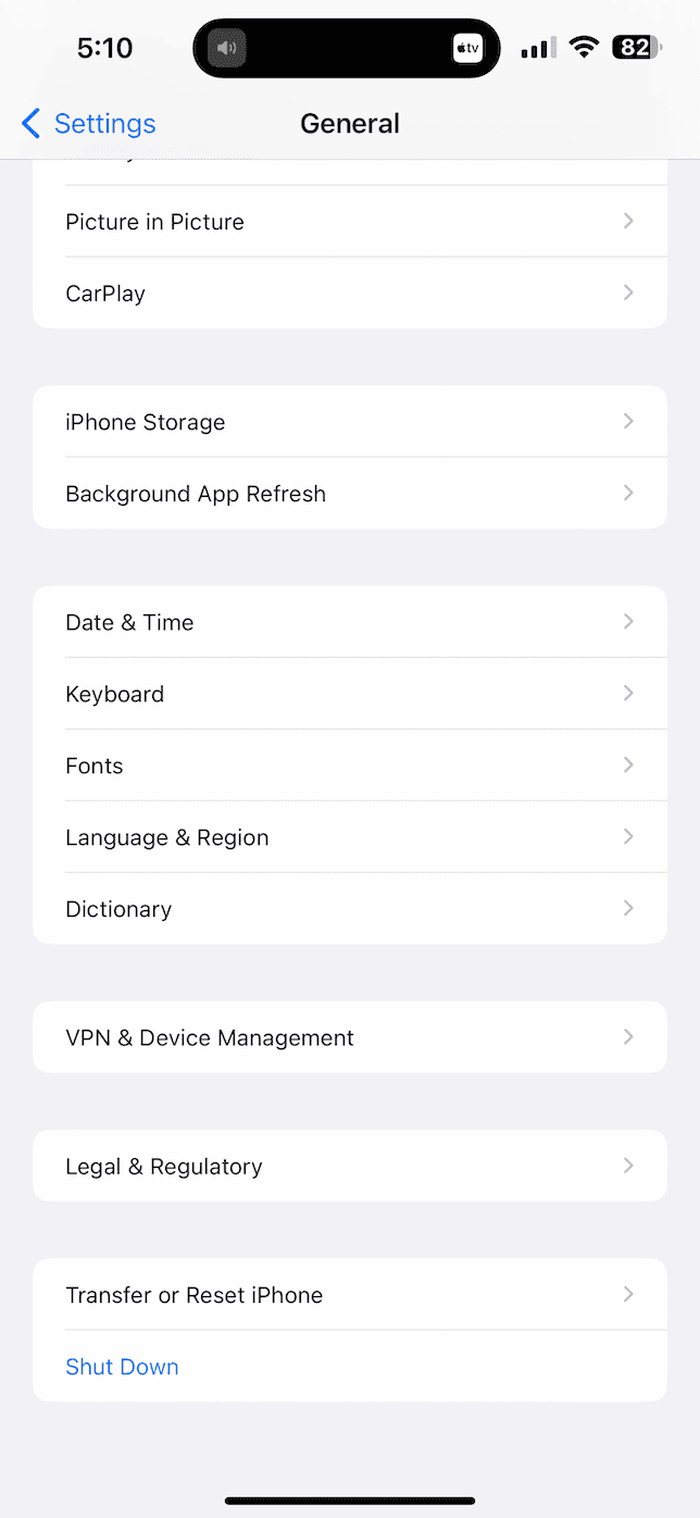 iPhone settings