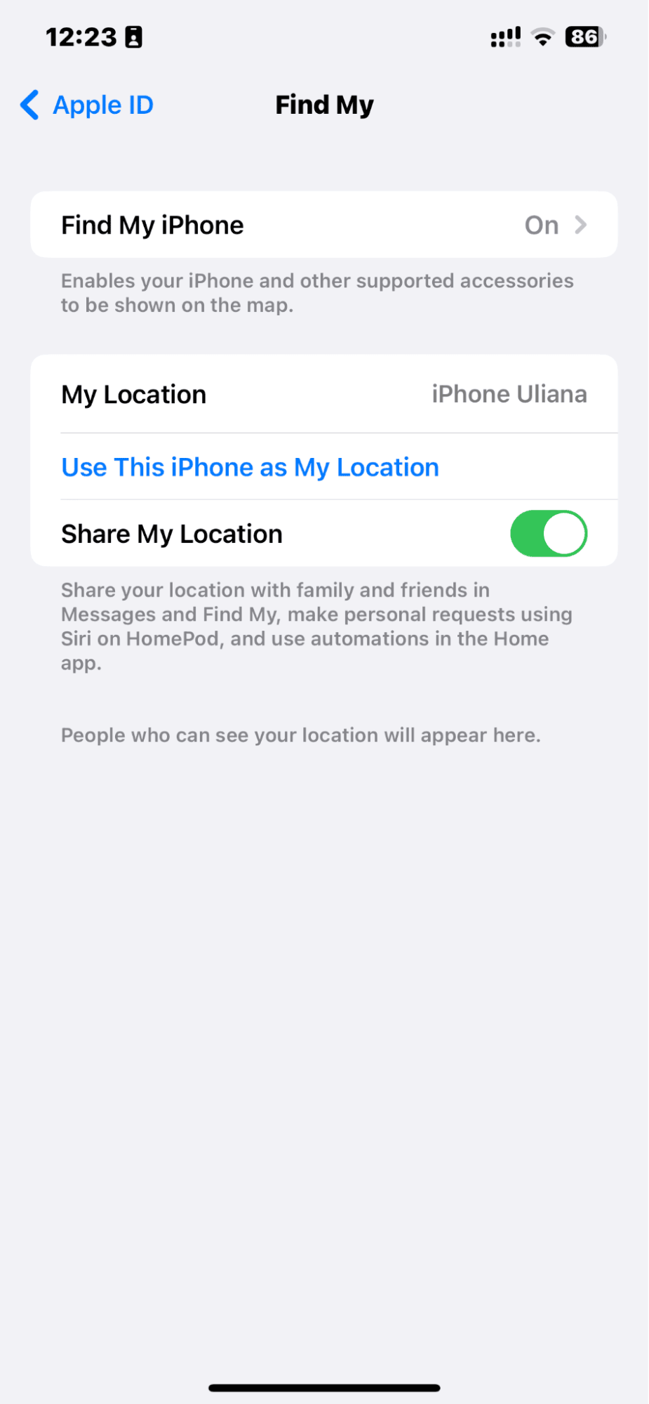 Find My iPhone Settings