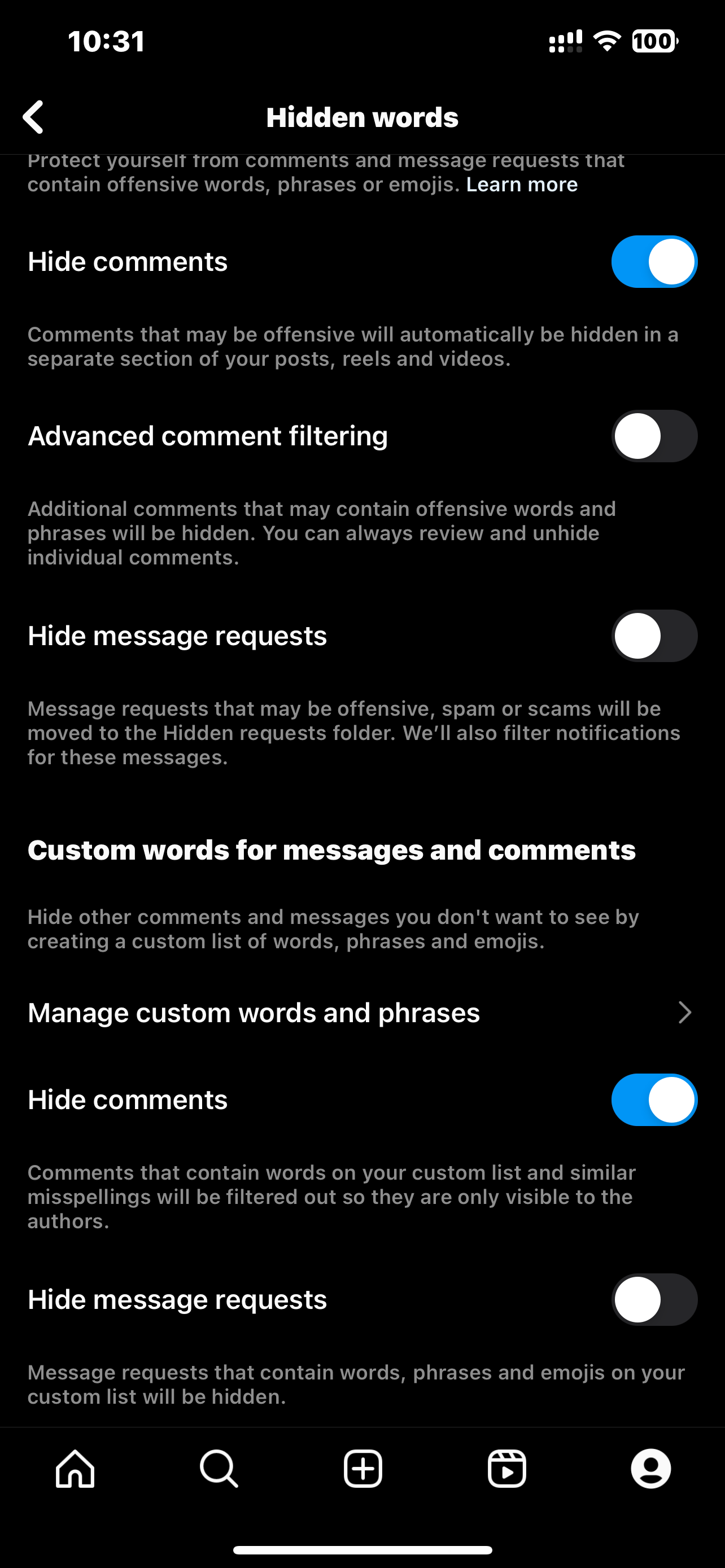 How to hide comments in Instagram settings