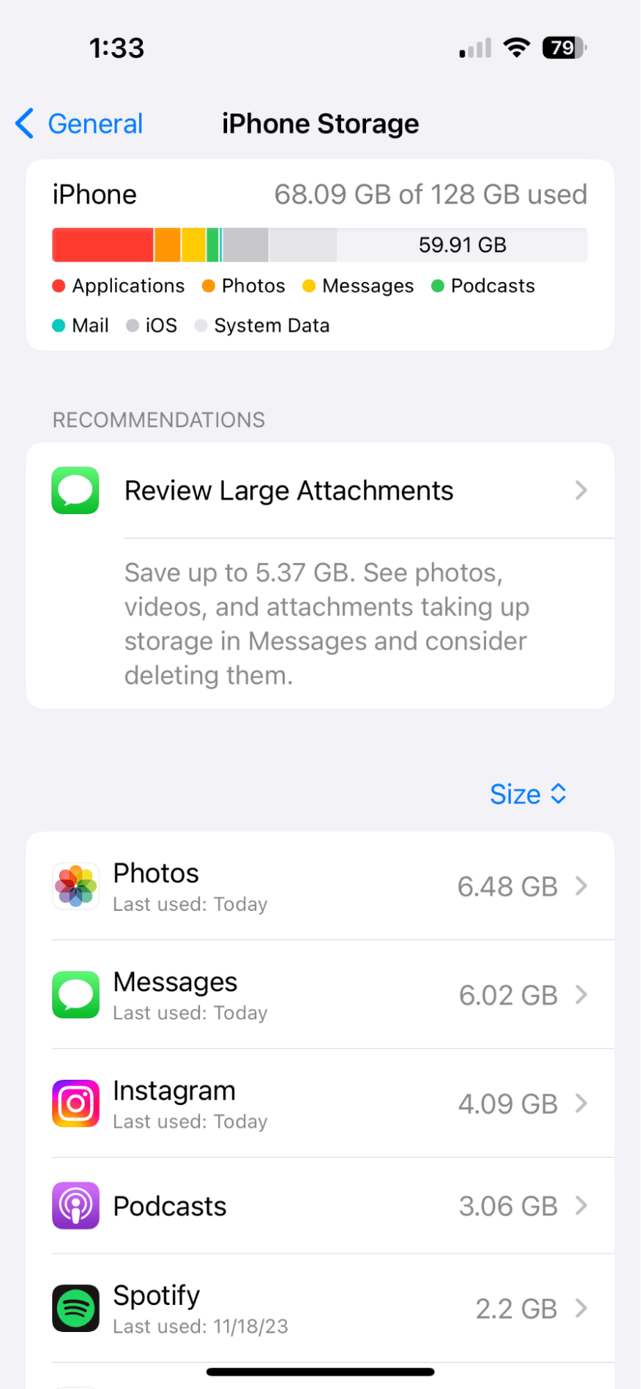 Check iPhone storage