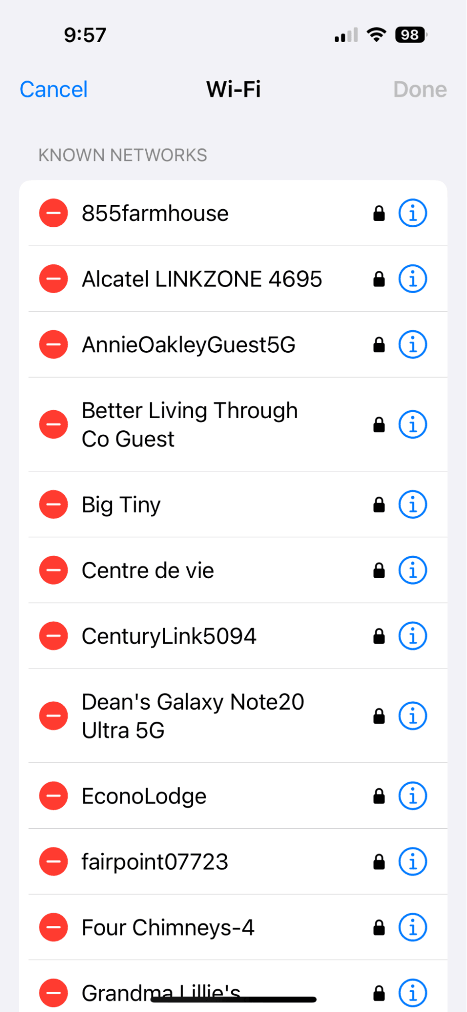 Wifi known networks