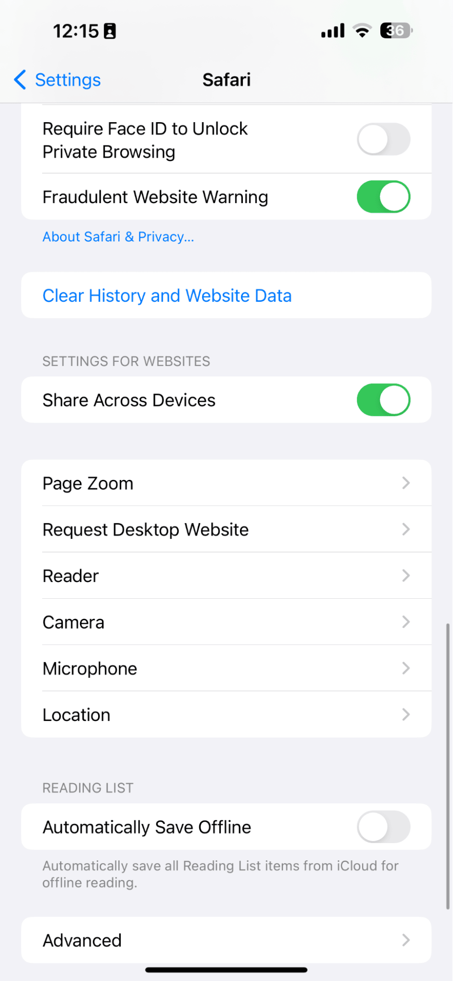 Clear History and Website Data