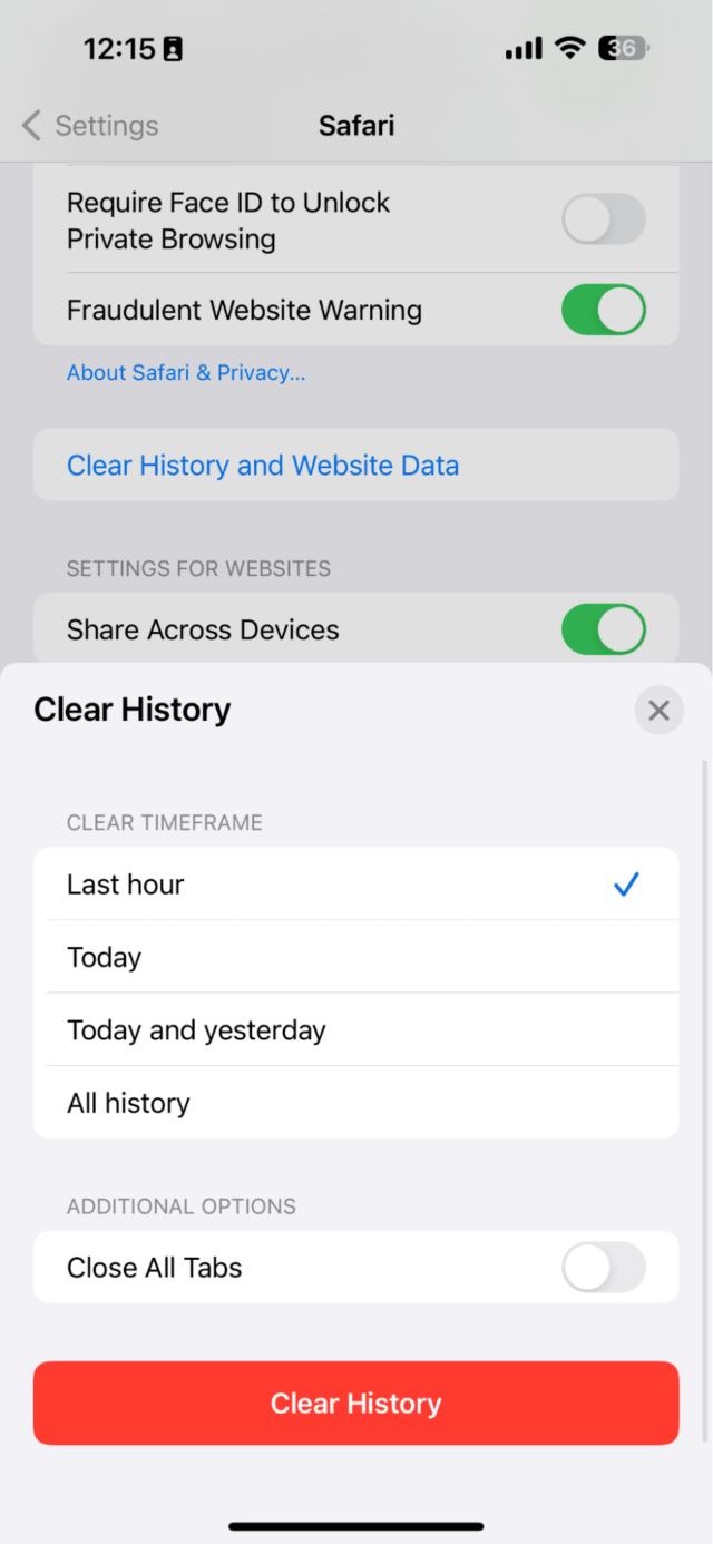 how to clear frequently visited on safari iphone