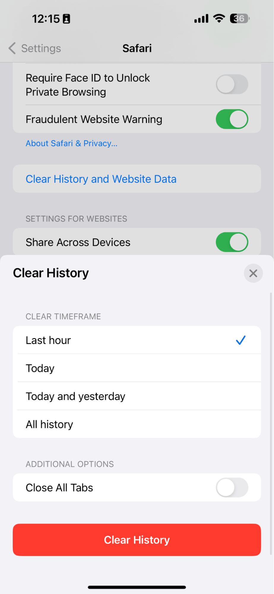 Clear History and Website Data