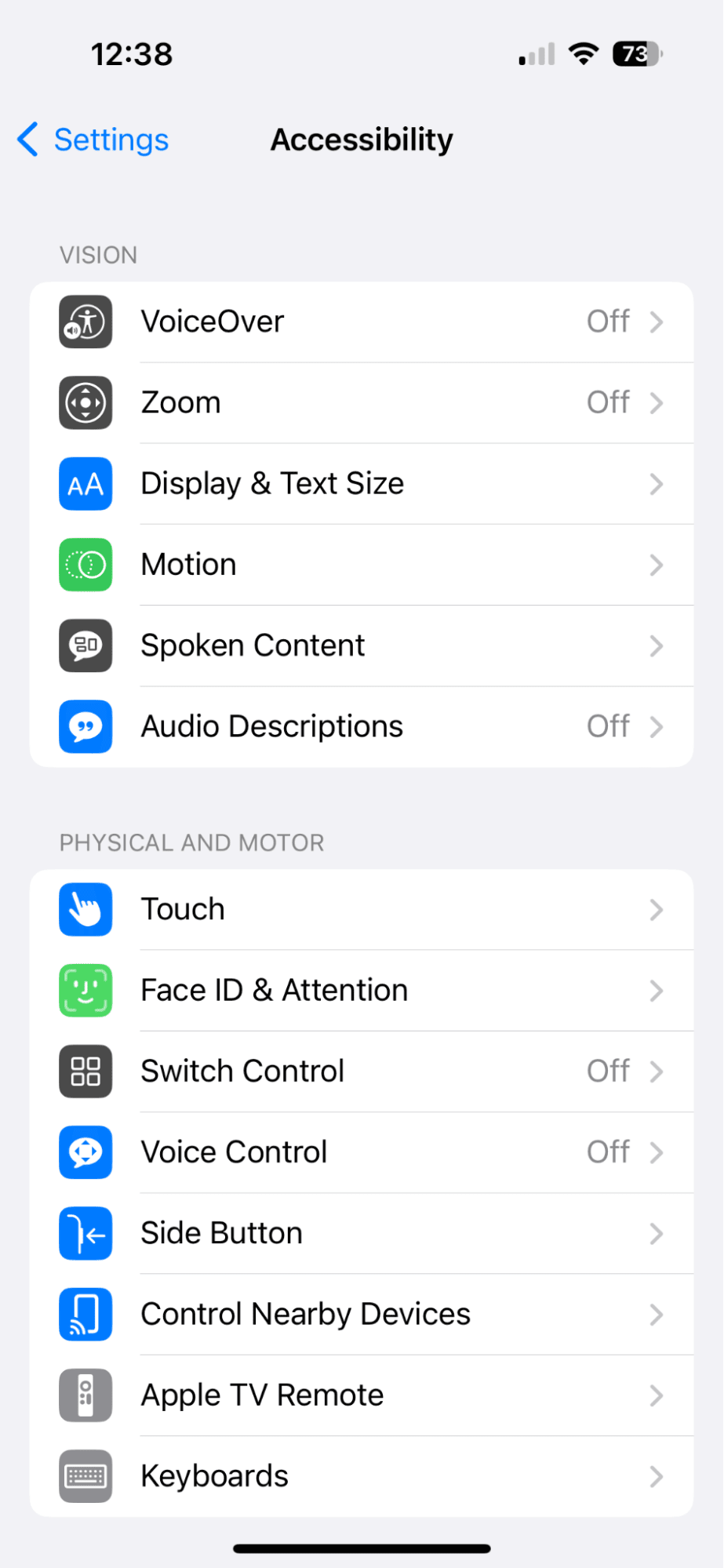 Accessibility settings on iPhone