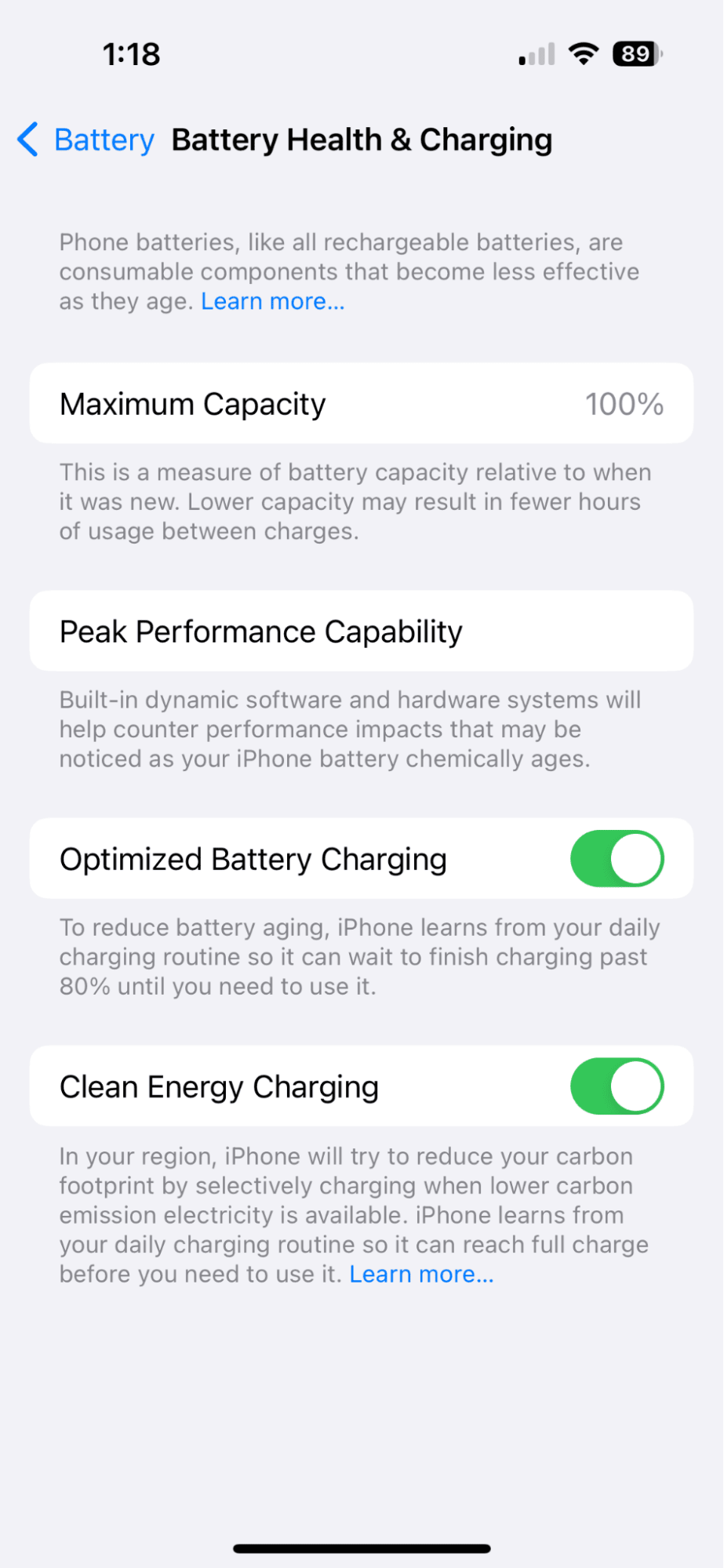 Battery Health and Charging info