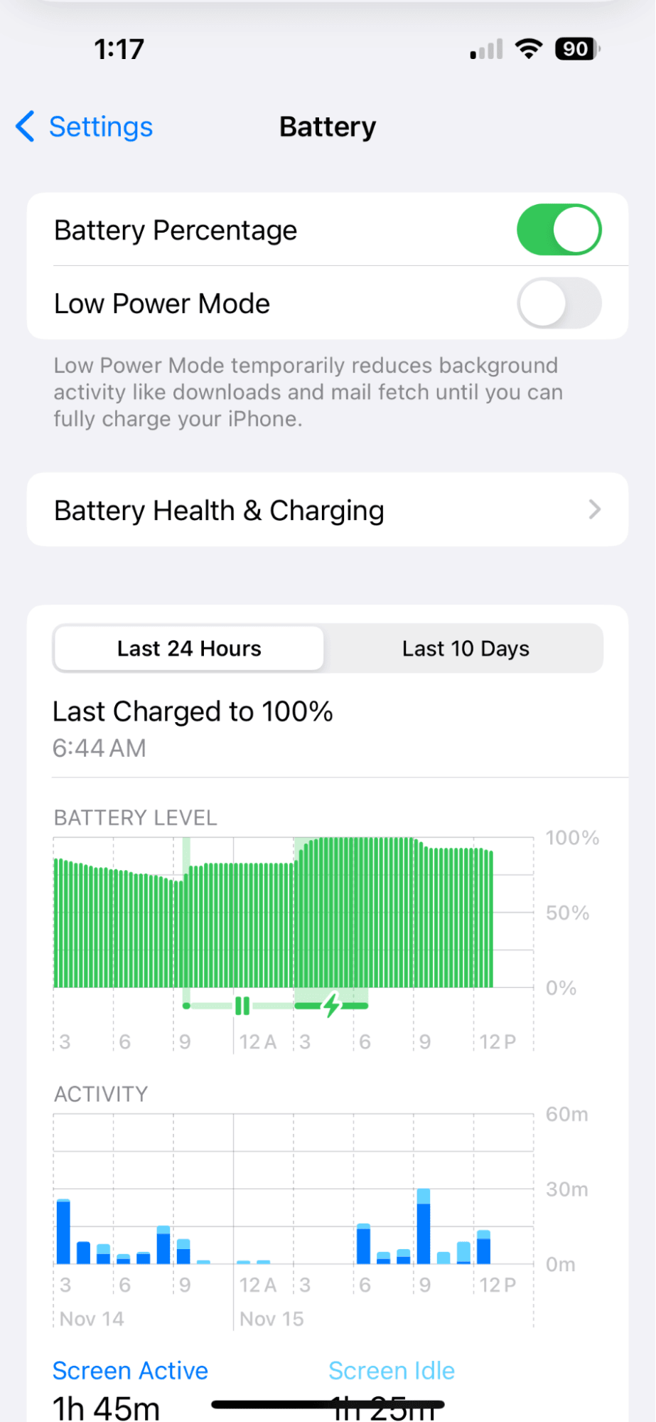 Battery settings on iPhone