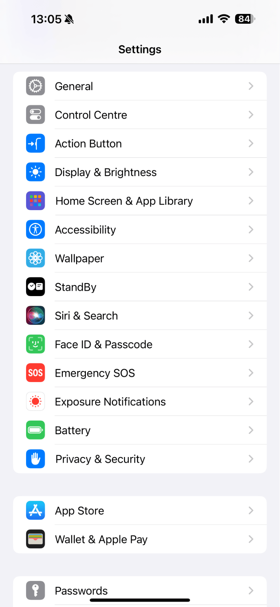 System Settings on iPhone