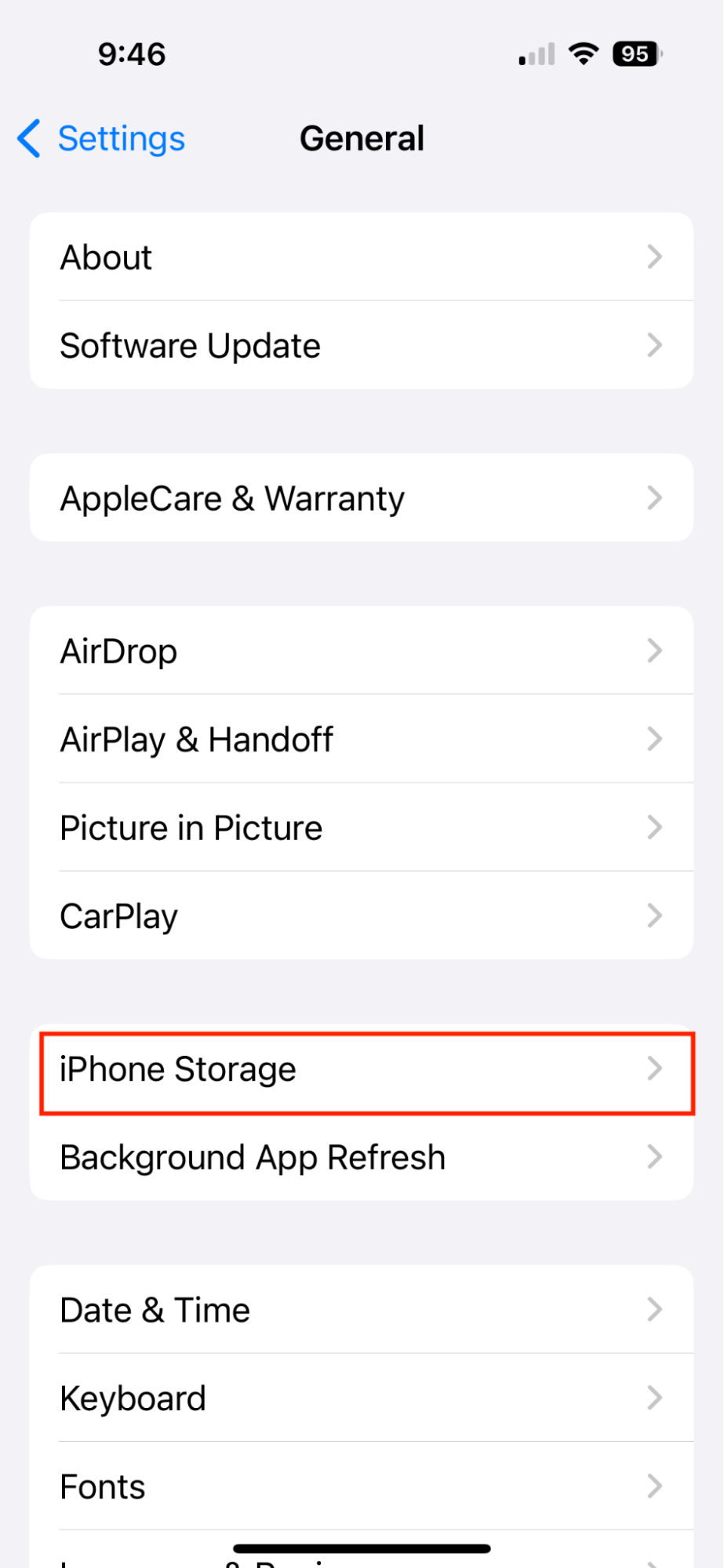 Check storage on iPhone