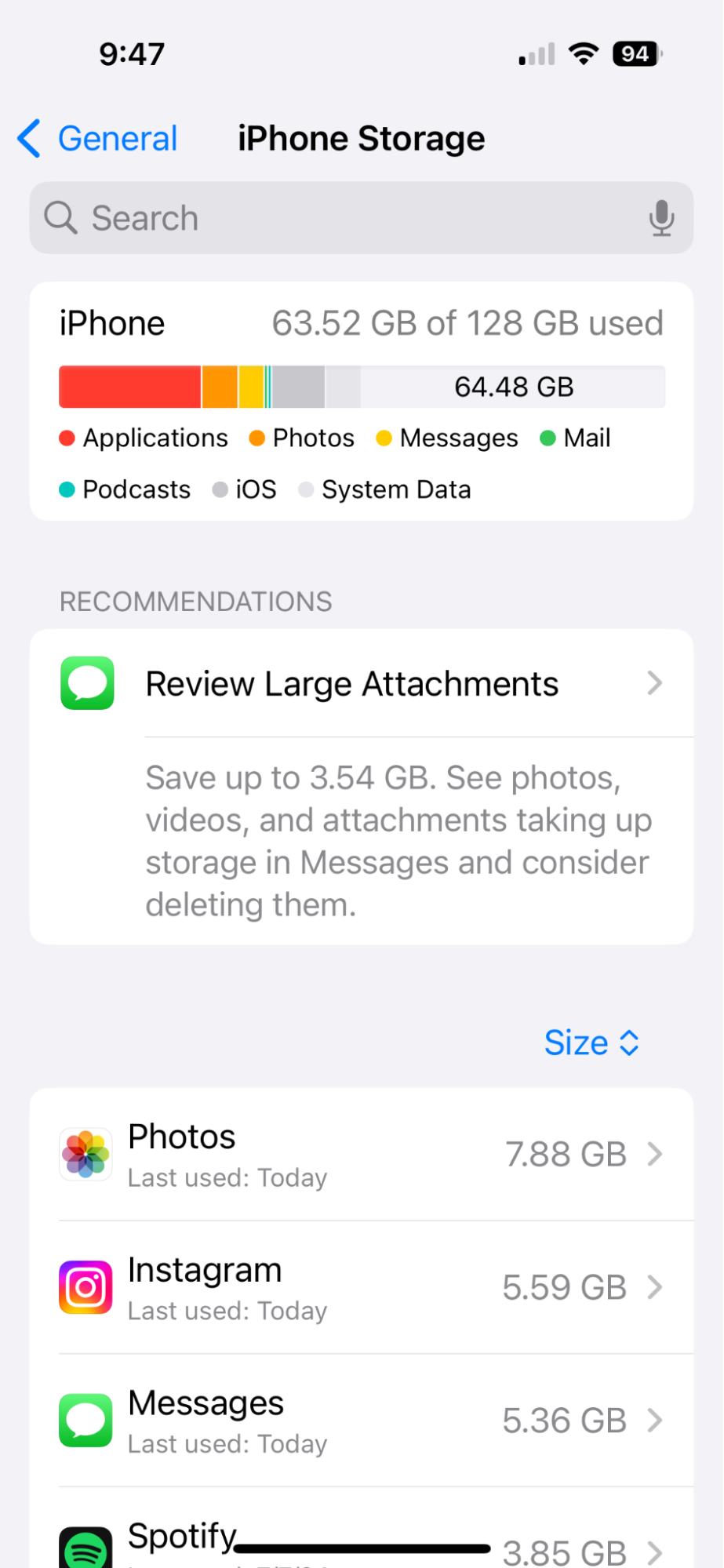 Check storage on iPhone